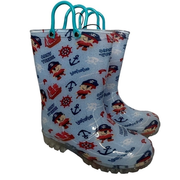 NWT KomforMe Kids Nautical Light Up Rain Boots - Picture 4 of 16